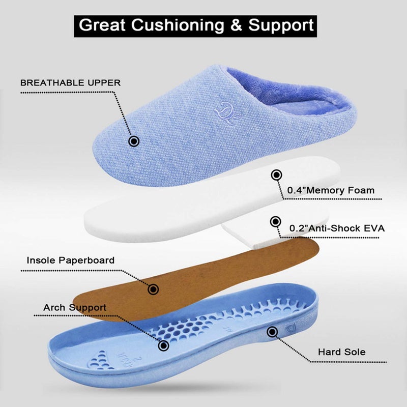 DL Womens Memory Foam Slippers, Cozy Slip on House Slippers For Women Indoor Outdoor, Comfy Women's Bedroom Slippers Warm Soft Flannel Lining Home Slippers Size 9-10 Blue - Image 4